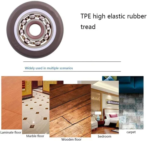 Vista 7 de Mini ruedas giratorias fijas de 1 pulgada con rodamiento silencioso de ruedas pequeñas, placa superior de metal, ruedas de goma TPE de perfil bajo