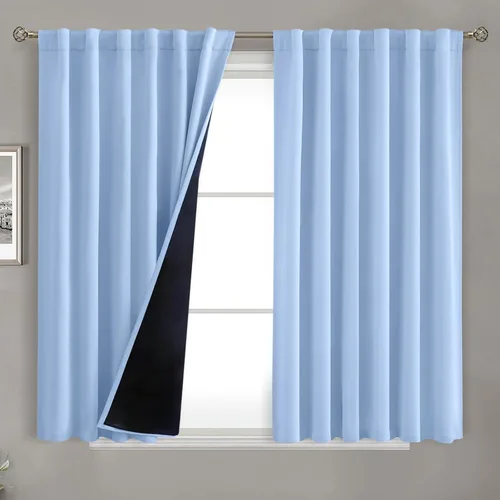 Vista 10 de BGment Cortinas 100% opacas beige de 63 pulgadas de largo con forro aislante térmico, bolsillo para varilla y lengüeta trasera de doble capa