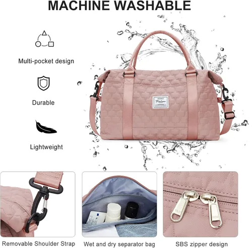 Vista 5 de Bolsas de viaje para mujer, bolso de mano para fin de semana para mujer, A-3-pink Con Neceser
