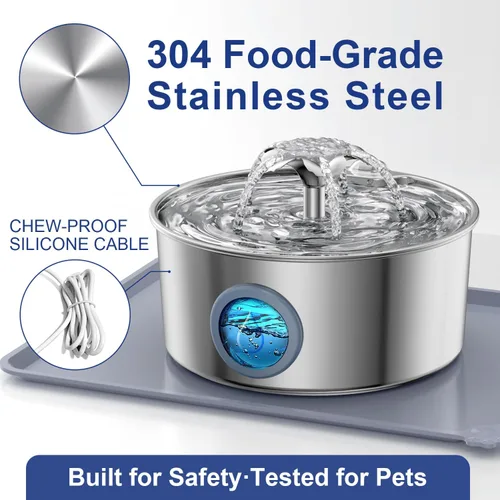 Vista 7 de LucidShine Fuente de agua para gatos de acero inoxidable de 108 oz/3.2L con 12 filtros (hasta 1 año de suministro), fuente de agua para perros