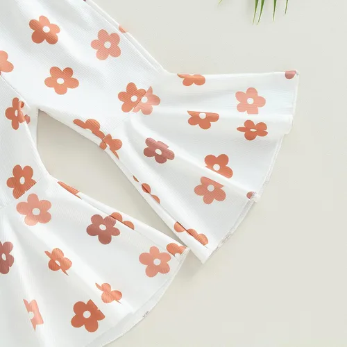 Vista 19 de Ropa de verano para bebé niña, sin mangas, estampado floral, correa acanalada, parte superior acampanada, pantalones de 2 piezas