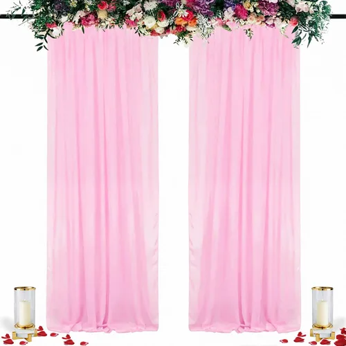 Vista 31 de DUOBAO Cortina de gasa rosa, 2 paneles de 29 x 96 pulgadas, cortinas de telón de fondo de boda, cortinas de playa transparentes para sala de estar