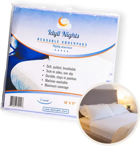 Vista 2 de Almohadilla de cama para incontinencia suave y absorbente, lavable, gran cobertura impermeable con meter en los lados, protector de lino contra
