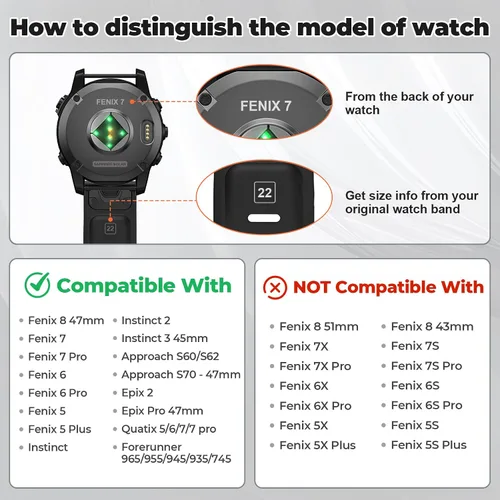 Vista 2 de ANCOOL - Correa para Garmin Fenix 5, de ajuste fácil, de silicona suave de 22 mm de ancho, correa de reloj para Garmin Fenix 5 Azul