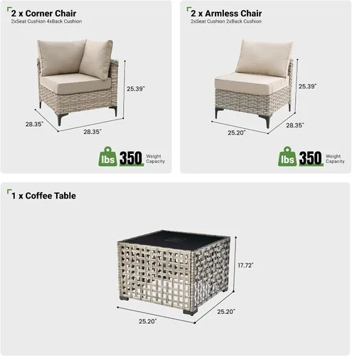 Vista 7 de ovios Muebles de patio de 8 piezas con hoguera, juego de conversación de mimbre de ratán para exteriores con mesa de centro brillante, cómodo sofá