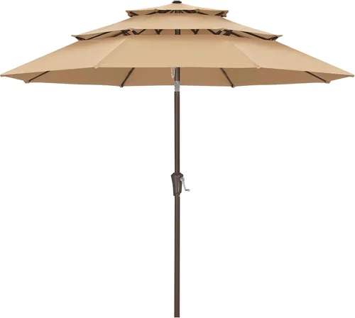 Vista 37 de ABCCANOPY Sombrilla solar de patio de 3 niveles de 11 pies, 32 luces LED Beige