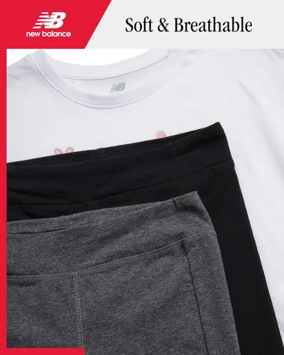 Vista 15 de New Balance Conjunto de leggings para niñas, camisa de manga corta de 3 piezas y leggings para niñas, pantalones de yoga para entrenamiento