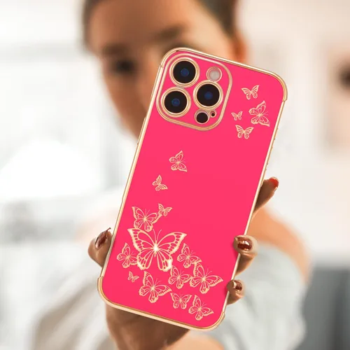 Vista 6 de ZTOFERA Funda protectora para iPhone 16 Pro, funda protectora para mujer, linda mariposa galvanizada, borde dorado, a prueba de golpes, delgada