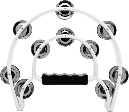 Vista 11 de Musfunny - Panderetas de media luna, instrumento musical para adultos, fiesta de iglesia Double Row Metal Jingles Hand Percussion Musical