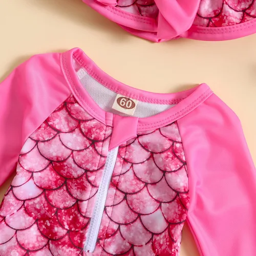 Vista 35 de Traje de baño de una pieza con cremallera de manga larga para bebé niña con gorro