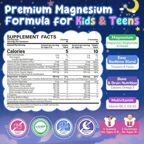 Vista 2 de Nextdia Gomitas de magnesio sin azúcar para niños, paquete de 2 + gomitas de colágeno para mujeres y hombres, 1 paquete