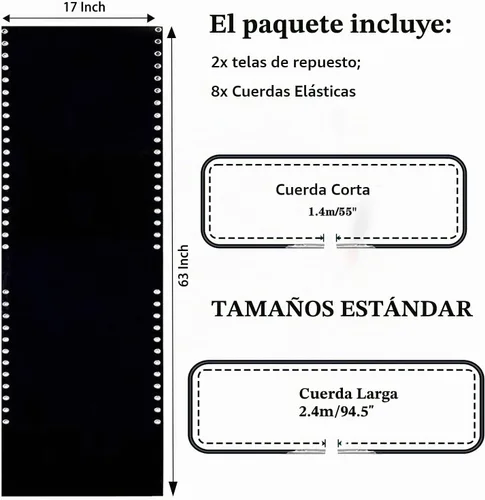 Vista 2 de Ostlttyn Zero Gravity - Juego de 2 piezas de tela de repuesto para sillas de 17 pulgadas con cuerda elástica de repuesto para sillas antigravedad