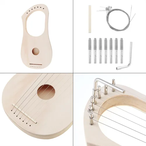 Vista 2 de Kit de 7 cuerdas de arpa de liria, haz tu propia madera de bajo, arpa de lira de madera con poste de cuerda afinación