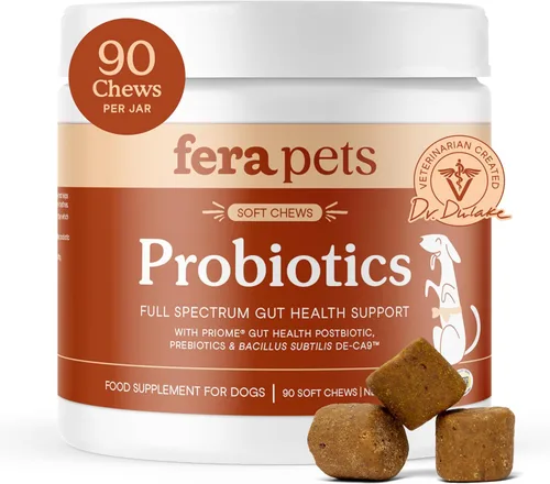 Vista 10 de Fera Pets Probióticos para perros - Salud intestinal de espectro completo, 30 masticables Chewable Probiotic for Dogs with Prebiotics &