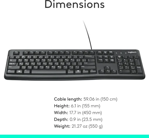 Vista 9 de K120 teclado ergonómico de escritorio con cable USB negro, Negro
