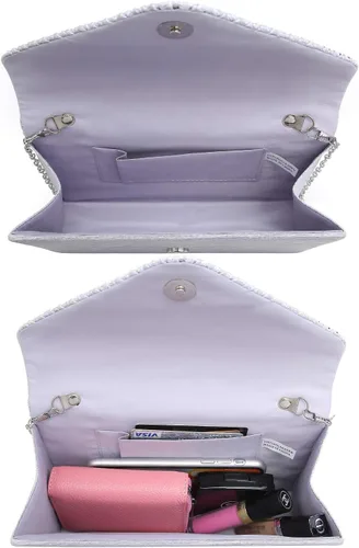 Vista 6 de Dasein Bolso de mano de satén esmerilado para mujer, bolso cruzado para fiesta, graduación, boda, sobre