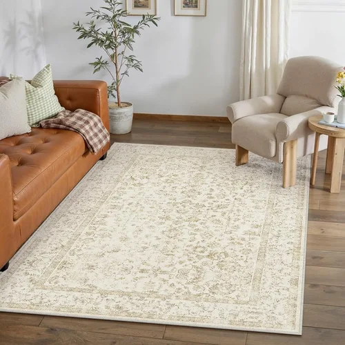 Vista 41 de PureCozy Alfombra de área beige de 2 x 3 pulgadas, lavable, vintage, pequeña, para entrada, cocina, suave, retro, floral, de pelo bajo, tapete