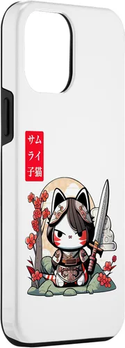 Vista 3 de Funda para iPhone 12 Pro Max con diseño de gato Kawaii en armadura samurái para niñas amantes del anime