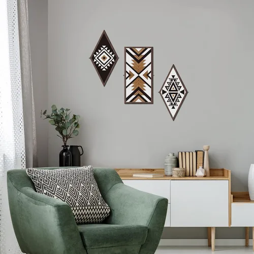 Vista 5 de Spiareal 3 piezas de arte de pared de madera azteca, decoración occidental