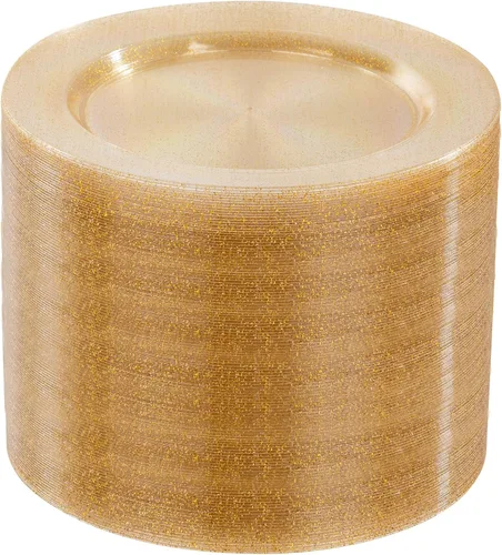 Vista 17 de bUCLA 100 platos de plástico con borde plateado, platos desechables de 7.5 pulgadas, ideales para bodas, fiestas y Navidad