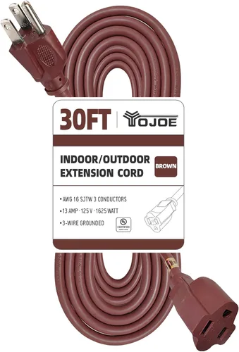 Vista 30 de YOJOE Cable de Extensión, Cable de Alimentación de 3 Clavijas 13A Resistente a la Intemperie, Cable de Extensión Marrón de Servicio Pesado Calibre