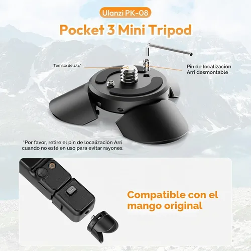 Vista 3 de ULANZI PK-08 Mini Trípode de Bolsillo para DJI Osmo Pocket 3, Trípode Mini Multiusos con Tornillo de Montaje de 1/4' para Insta360 X5 X4 X3