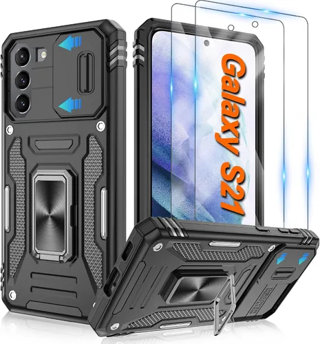 Vista 95 de Atump Funda para Motorola Moto G Play 2024 (4G) con [paquete de 2] protector de pantalla HD y cubierta para cámara deslizante, soporte de anillo
