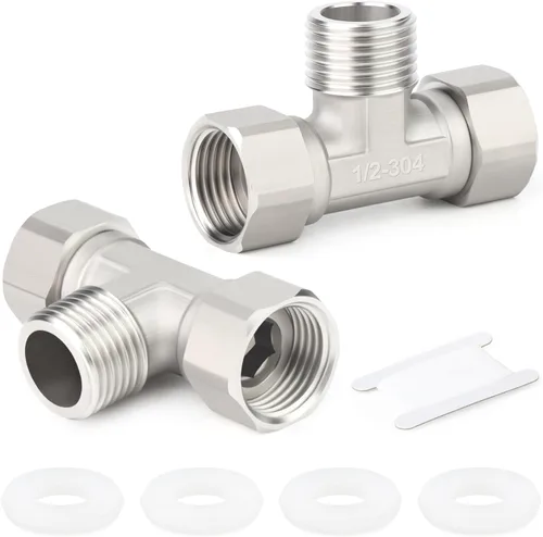 Vista 10 de TAISHER 2 conectores en T movibles flexibles de acero inoxidable 304 de 3 vías y 3 extremos, 1/2 pulgada para pulverizador, válvula en ángulo, brazo
