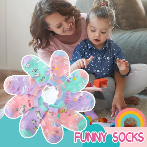Vista 4 de Baby Girls Boys Toddlers Grips Socks Kids Non Slip Anti Skid Ankle Cotton No Show Socks with Grippers