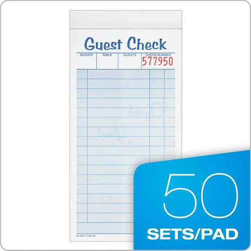 Vista 2 de Adams Guest Check Pads, 2 partes, sin carbono, blanco/canario, 3-3/8 pulgadas x 6-3/8 pulgadas, 50 juegos por bloc, paquete de 10 (104-50SW)