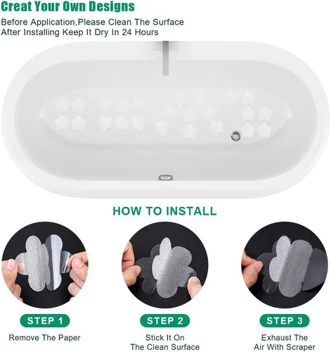 Vista 4 de Calcomanías antideslizantes para bañera, 28 unidades, adhesivos antideslizantes para bañera, baño, escaleras con raspador prémium