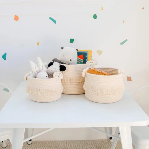 Vista 9 de NaturalCozy - Juego de 3 piezas de cestas de almacenamiento de decoración boho - Cestas tejidas de cuerda de algodón para organizar! Cosas pequeñas