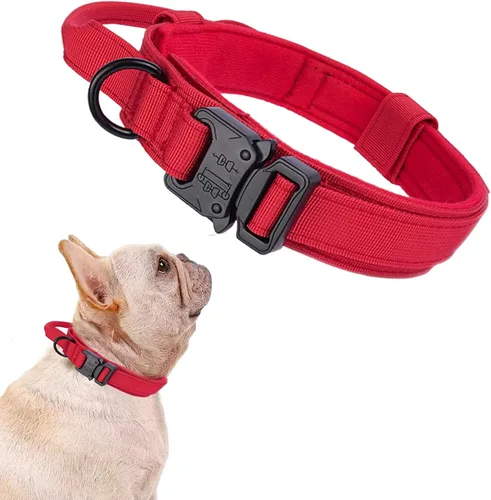Vista 29 de Collar táctico para perro, ajustable, militar, de nailon, con asa de control y hebilla de metal resistente para perros medianos y grandes (negro, S)