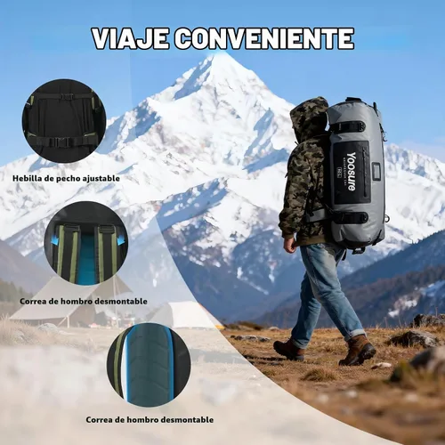 Vista 3 de Bolsa de lona impermeable de 80 Lt, mochila seca para motocicleta, bolsas impermeables con cremallera y almohadilla espaciadora para kayak, rafting
