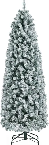 Vista 14 de Yaheetech Árbol de Navidad de Abeto Tipo Lápiz Preiluminado con Nieve Artificial de 6 pies con Bisagras, Árbol de Navidad Delgado para Esquina Negro