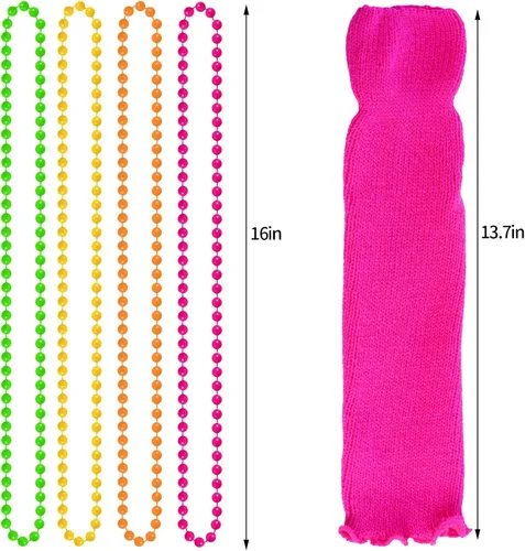 Vista 4 de Accesorios de disfraz 6 en 1 de los años 80 para niños, trajes elegantes de los años 80 y tutú para fiesta de cosplay con temática retro de los años