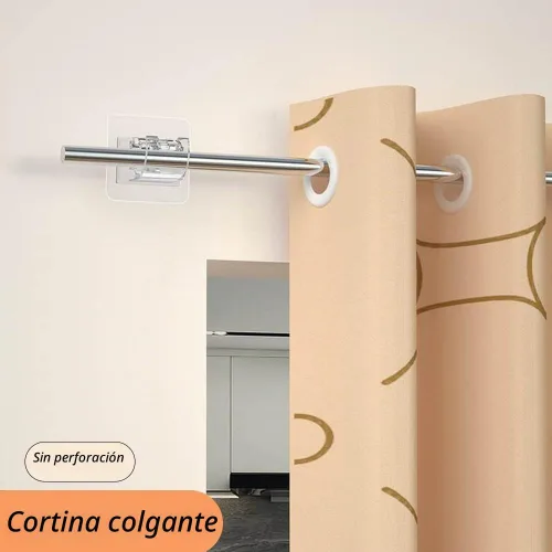 Vista 6 de 8 piezas de ganchos autoadhesivos para barra de cortina, soportes de barra de cortina autoadhesivos sin taladro, ganchos de cortina sin clavos