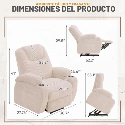 Vista 2 de Flamaker Silla reclinable eléctrica para personas mayores Beige