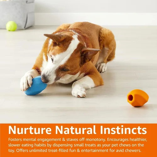 Vista 8 de Amazon Basics Juguete Interactivo para Perros Dispensador de Golosinas de Enriquecimiento para Masticar, Mediano, Multicolor, Paquete de 2