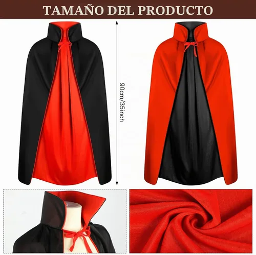 Vista 2 de Boyiee 3 piezas de disfraz de bruja para niños, capa reversible, sombrero de mago, escoba de mago, capa de vampiro para carnaval, Mardi Gras, Día
