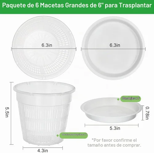 Vista 2 de Maceta de orquídeas, paquete de 6 macetas de orquídeas de 6 pulgadas