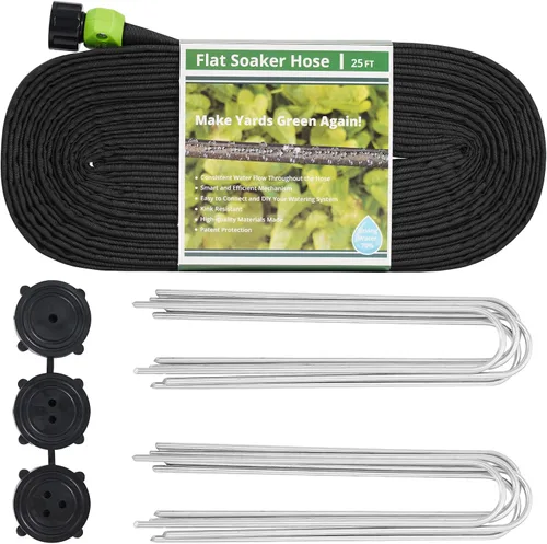 Vista 8 de Manguera de remojo plana de 15 pies, ahorra un 70% de agua, diseño a prueba de fugas, manguera de rociador de goteo de doble capa para cama de jardín