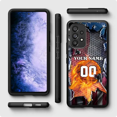 Vista 2 de Funda de goma personalizada con diseño de bandera de Estados Unidos para Galaxy A16/A15/A25/A14/A54/A53/ A03S/A02S América Fuego