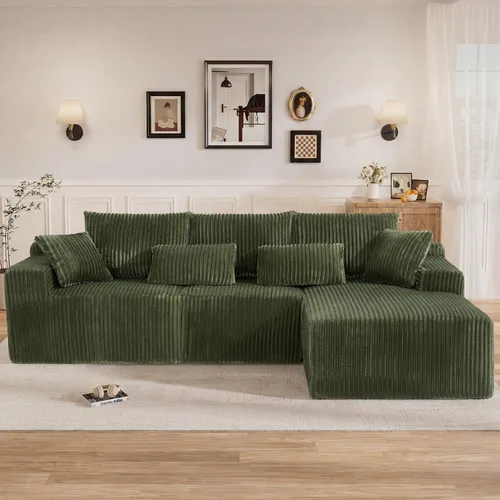 Vista 36 de Sofás seccionales sin hueso en forma de L de 108 pulgadas para sala de estar, moderno y cómodo sofá modular de pana comprimida de espuma