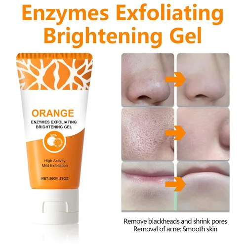 Vista 4 de Orange Enzymes - Gel exfoliante facial de proteasa y niacinamida, gel limpiador exfoliante suave para limpieza profunda de poros y piel suave