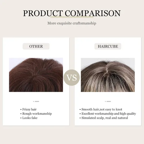 Vista 3 de HAIRCUBE Pelucas de color marrón a rubio con flequillo, pelucas sintéticas de cabello rizado, pelucas de cabello largo ondulado natural resistente