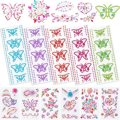 Vista 8 de PAGOW 11 hojas de calcomanías de diamantes de imitación, gemas MultiColor1