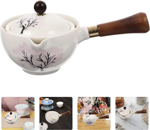 Vista 5 de UPKOCH Juego de té japonés, tetera con infusor Tetera de hojas florecientes y sueltas con mango de madera, cocina asiática, estilo tetera, 1 juego