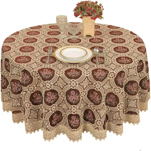 Vista 11 de Mantel de encaje vintage burdeos bordado redondo 48 pulgadas