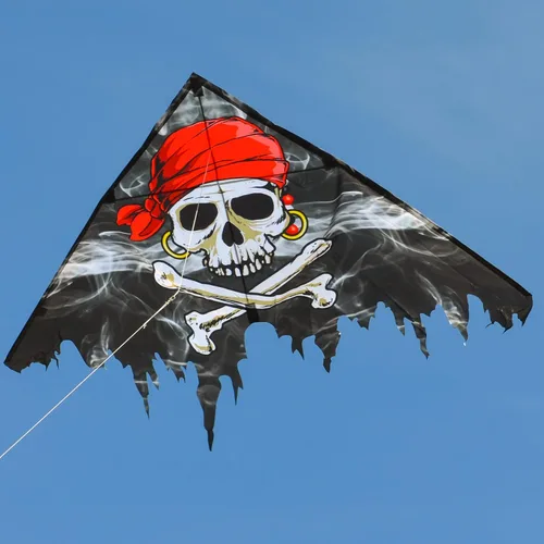 Vista 4 de In the Breeze 3257 — Smokin' Pirate Fringe 50" Delta Kite — Cometa voladora fácil para todas las edades, actividades de playa para niños y adultos